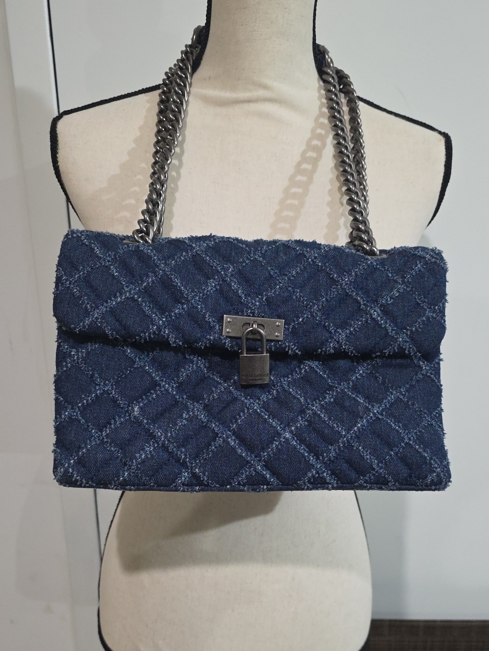 Kurt Geiger Quilted Navy Blue Chain-Handle Shoulder Bag